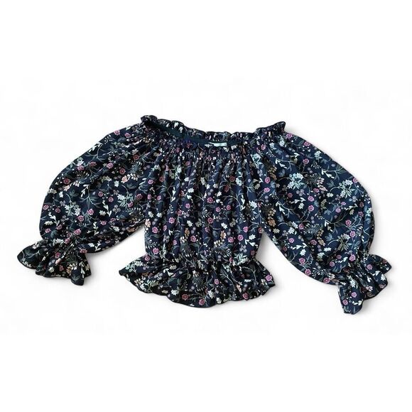 SAINTS & HEARTS Floral Print Puff Sleeves Peasant Blouse USA Size S Excellent Co - Picture 1 of 7